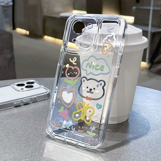 Ốp Điện Thoại Trong Suốt Chống Sốc Hình Gấu Và Bướm graffiti Cho iphone 13 12 11pro xr xsmax 7 8plus xr 14 15 15pro 15promax 14pro