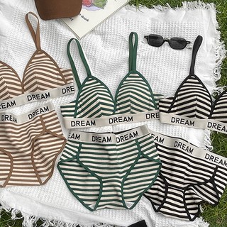 Set Áo Ngực Sọc Ngang + Quần Lót Tam Giác Quyến Rũ Cho Nữ