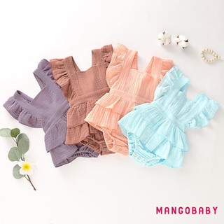 Mgg-baby Bé Gái Không Tay Ruffle Romper Backless Màu Trơn Áo liền quần Quần Áo Một Mảnh Mùa Hè Dễ Thương