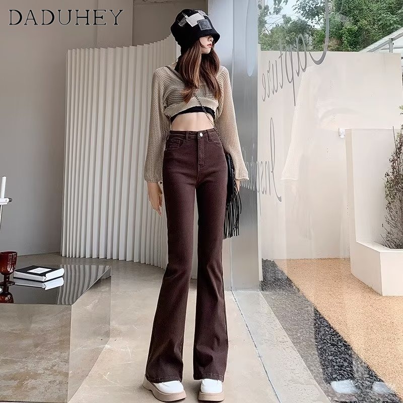 Ảnh DaDuHey New American Ins High Street Retro Micro Flared Jeans Niche Stretch Wide Leg Pants Large Size Trousers 3