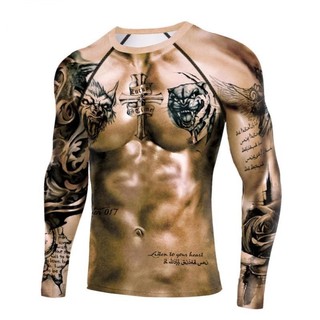 2022 3d man's long muscle shirt tops nude tattoo in ngực cơ bắp vui nhộn thể dục t long spring summer o-cổ bó sát 5xl