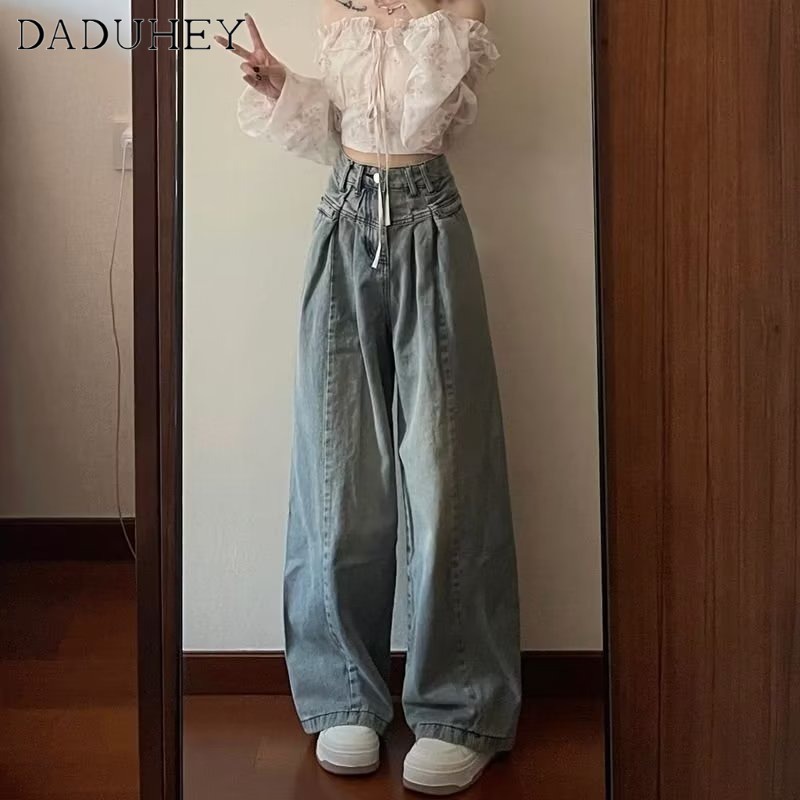 Ảnh DaDuHey New American Ins High Street Retro Casual Jeans Niche High Waist Wide Leg Pants Large Size Trousers 2