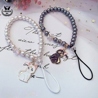 Dây Đeo Điện Thoại Di Động Dạng Dệt Thủ Công Đính Ngọc Trai / Mèo / Mặt Trăng Dễ Thương Chống Sốc Thông Dụng