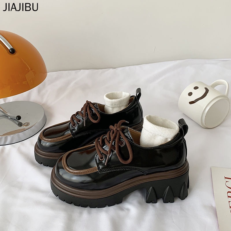 Giày nữ size lớn chất lượng cao 35-43 Giày Mary Jane Thời Trang Hàn Đồng phục JK Nhật Bản Giày lolita giày buộc dây oxford giày da chống trượt British Round Toe Small Leather Shoes Black High Heel School Shoes for Teen Girls Black Round Toe Doll Shoes