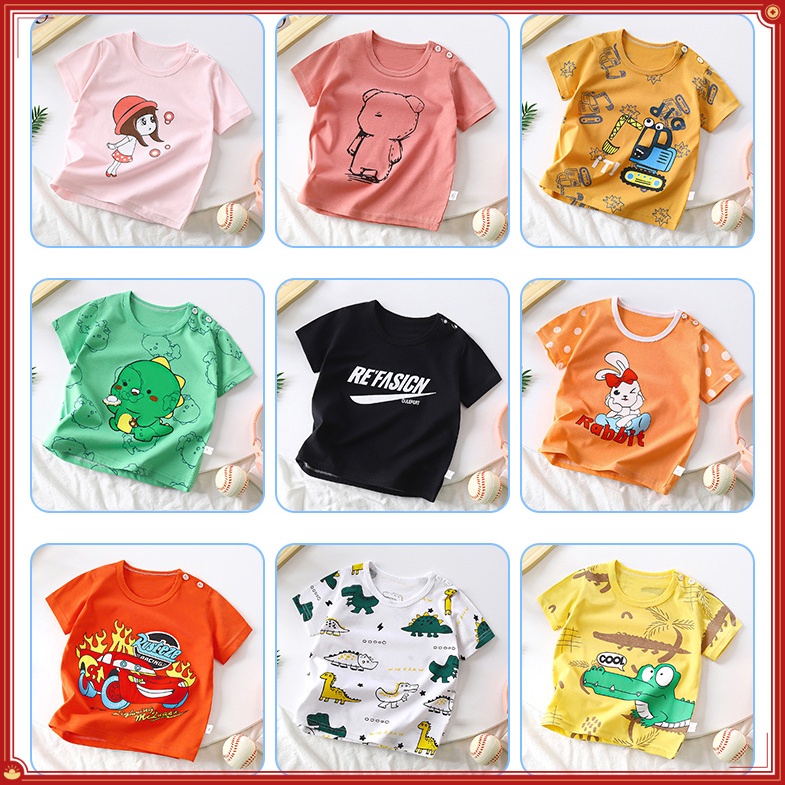 Trẻ Em Tay Ngắn Cotton Nguyên Chất Mùa Hè Phong Cách Mới Áo Thun Bé Trai Hoạt Hình Bé Gái Tay Ngắn Phiên Bản Hàn Quốc Top
