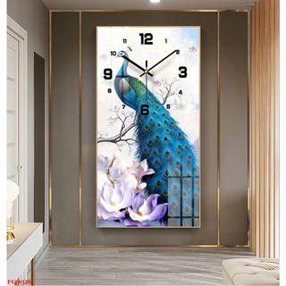 Tranh Đồng Hồ Treo Tường Chim Công - Tranh Tráng Gương