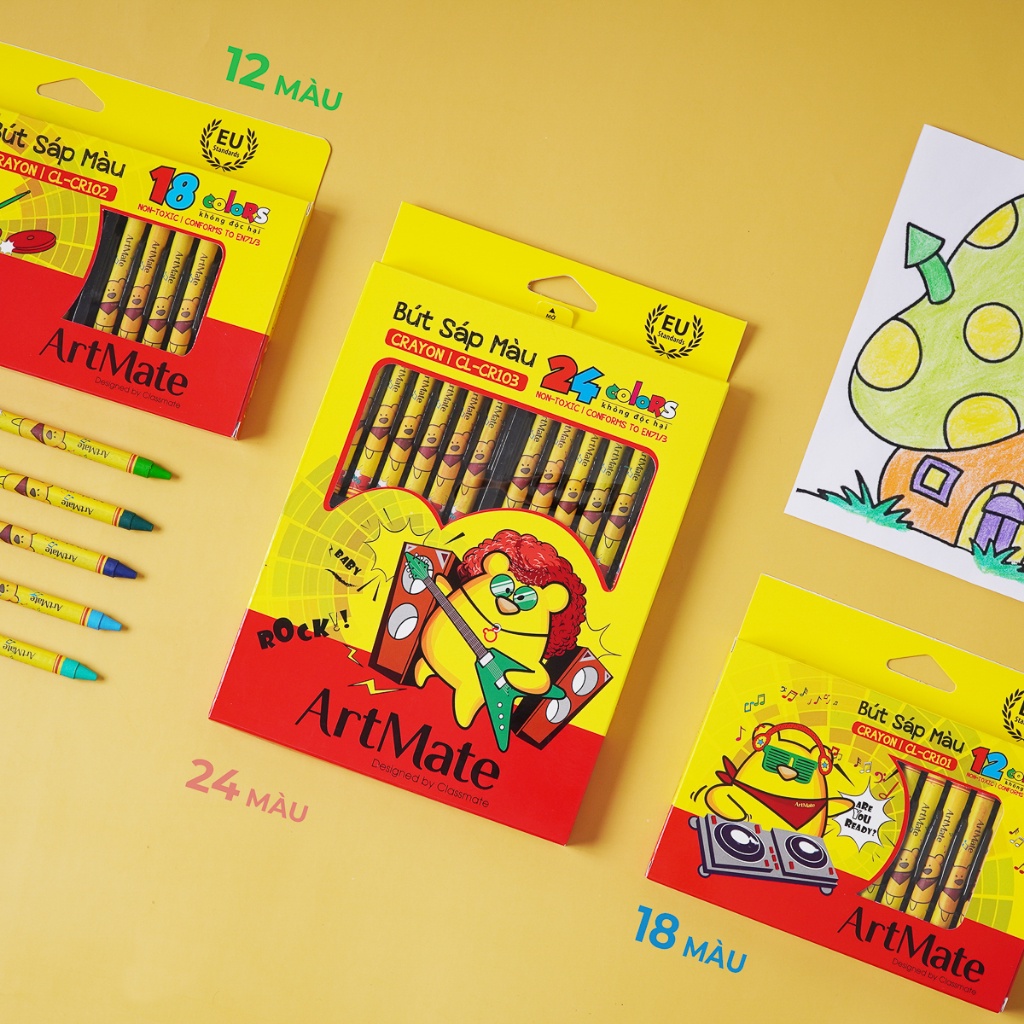 Bút Sáp Màu Có Khay 12, 18, 24 Màu, Sắc Màu Tươi Sáng, Sinh Động, Màu Tô Mịn, Cho Bé Tập Tô, Vẽ Tranh CR101/102/103