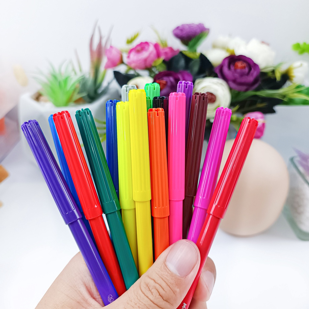 Bút Dạ Màu Loại 18 Màu Chất Liệu Nhựa Cao Cấp, Màu Sắc Tươi Sáng, Không Phai, An Toàn, Không Chứa Chất Độc Hại M70012