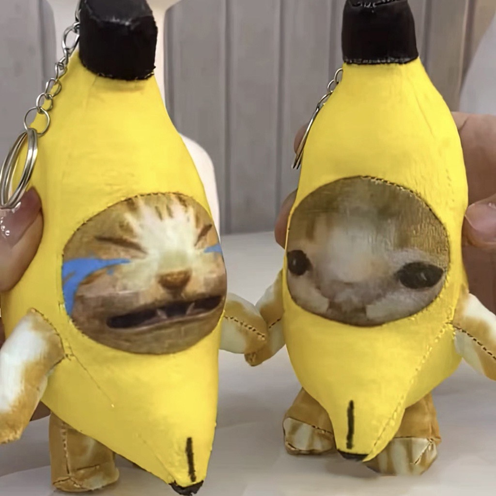 15CM Móc khóa Mèo chuối Banana Cat có âm thanh tiếng mèo mèo Happy Cat