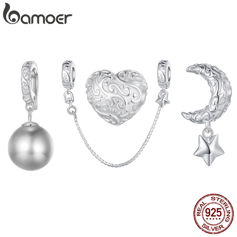 Bamoer Hạt Xỏ Lỗ Bằng Bạc 925 Họa Tiết Hoa Và Mây Dùng Để Làm Đồ Trang Sức