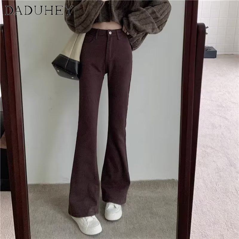 Ảnh DaDuHey New Korean Version of INS Elastic Retro Micro Flared Jeans Niche High Waist Wide Leg Pants Trousers 2