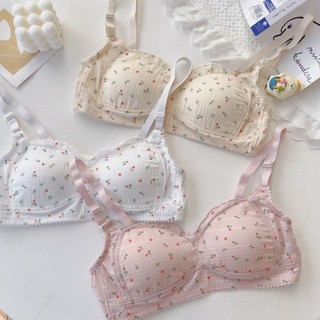 Mùa hè áo vest hoa nhỏ không có vòng thép đồ lót nữ sinh viên tươi mát áo ngực mỏng liền mạch ngực nhỏ lớn tập hợp thoải mái thoáng khí