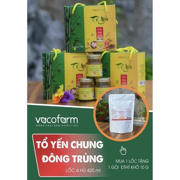 [Mua 1 tặng 1] Tổ yến chưng Đông trùng hạ thảo Vacofarm hộp 6 hũ x 70ml Tặng Túi 10g Đông trùng hạ thảo