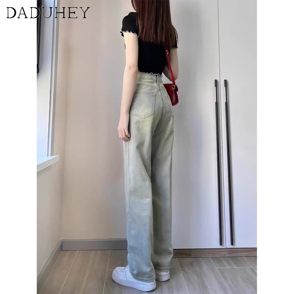 Ảnh DaDuHey New American Ins High Street Retro Stretch Jeans Niche High Waist Straight Pants Large Size Trousers 2