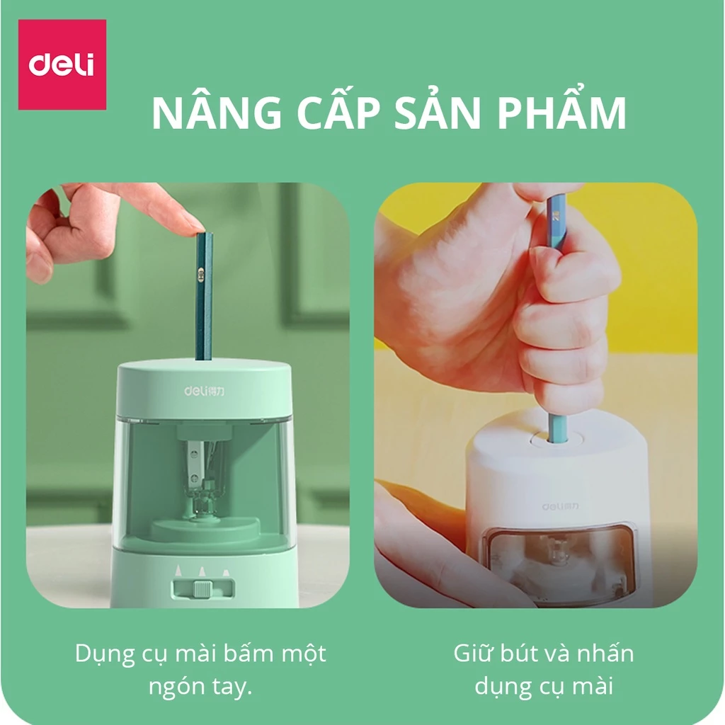 [MẪU MÃ MỚI] Gọt bút chì điện tự động Deli tiện lợi, an toàn và bảo vệ người dùng, màu sắc hiện đại