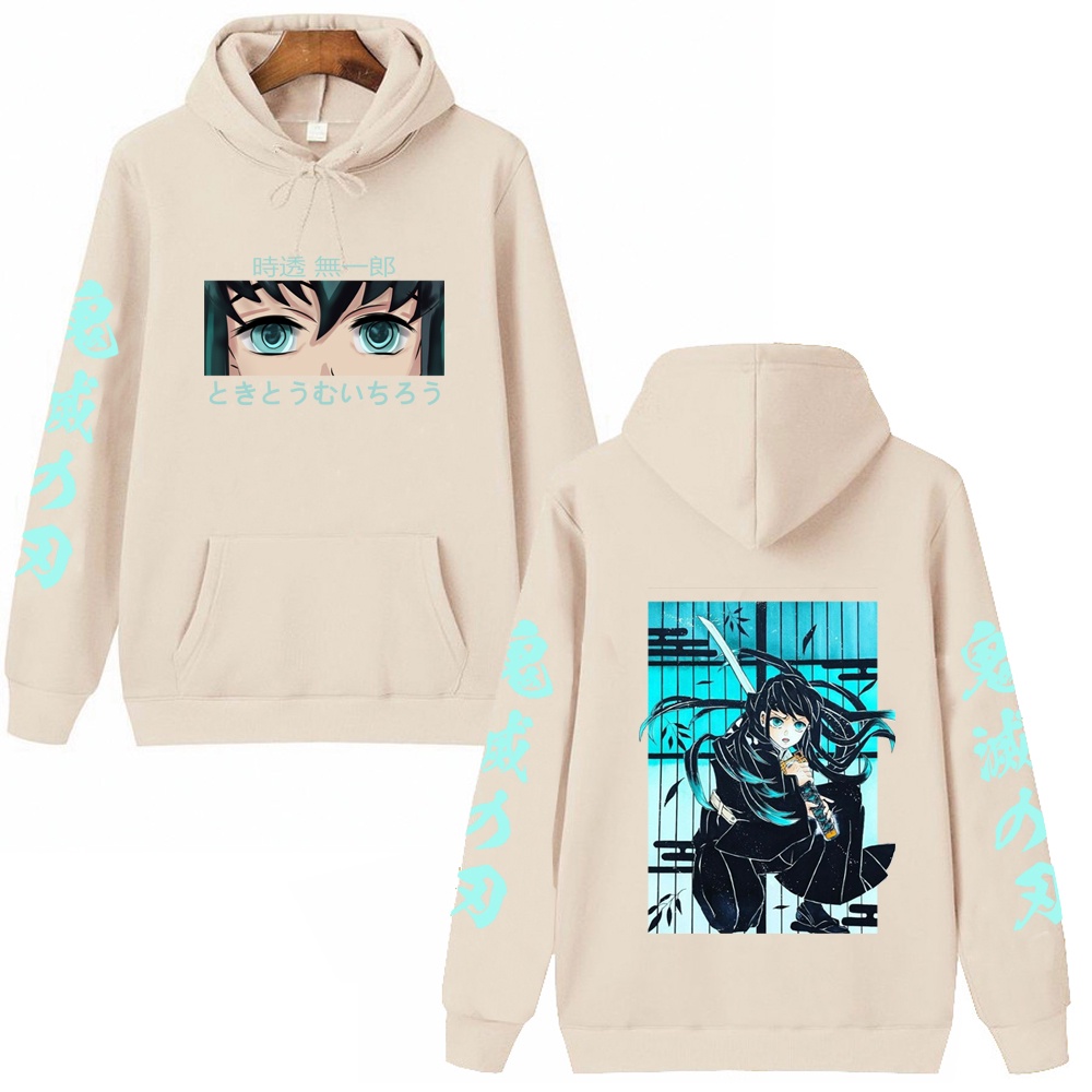 Anime demon slayer hoodie áo chui đầu áo khoác nỉ muichiro tokito đồ họa in áo khoác thường hip hop thời trang dạo phố