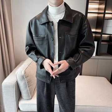 【2 Colors】Áo khoác da nam mùa thu thời trang ve áo giản dị ngắn thời trang áo khoác thể thao nam mỹ thương hiệu mới slim-fit biker áo khoác nam kaki áo khoác da nam áo jacket nam áo khoác chống nu