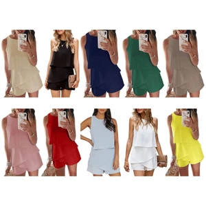 Women Round Neck Sleeveless Solid Color Romper Front Layered Jumpsuits for Girl