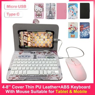Bộ Bàn Phím + Chuột + Dây Da Di Động Cho Máy Tính Bảng 4.2-9inch Cho Realme Huawei Xiaomi Vivo Oppo Samsung Type-C / Micro-Usb