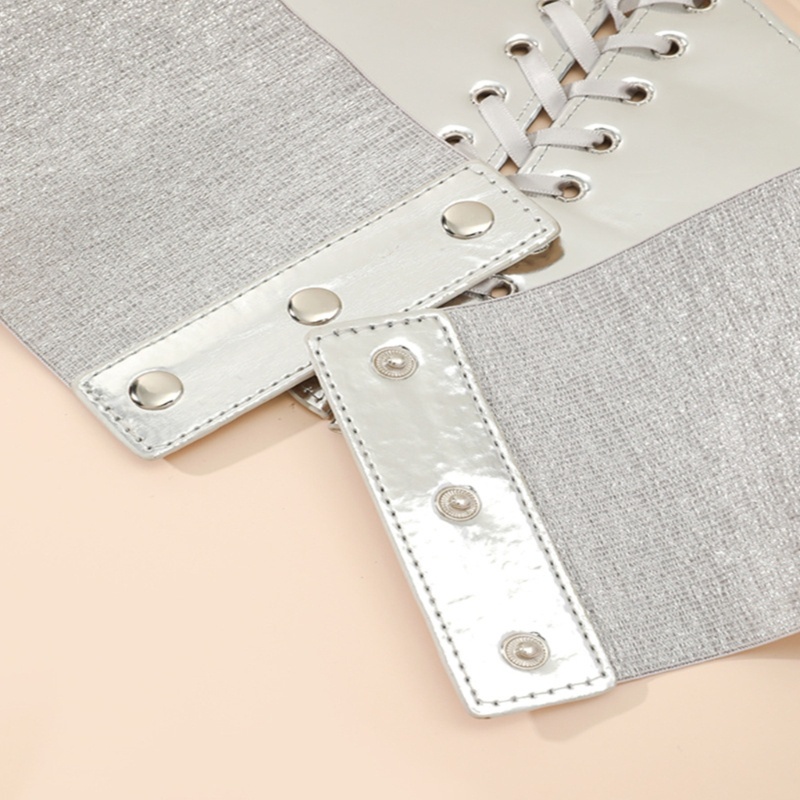 Dasbsug Bạc Corset Thắt Lưng Bạc Y2k Nữ Thắt Lưng Co Giãn Cho Đầm Rộng Đầm Thắt Lưng