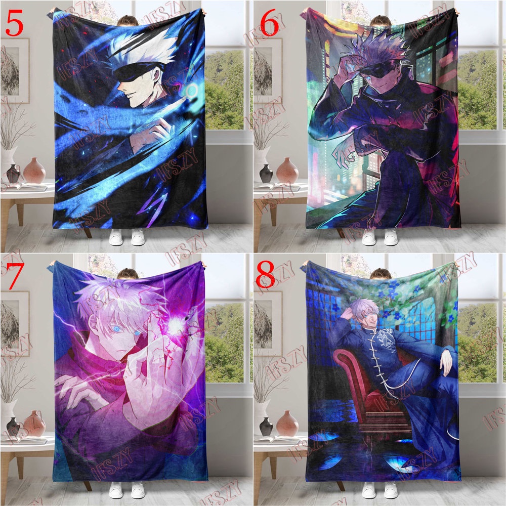 Satoru gojo Chăn Đơn / Đôi Bằng Vải flannel 4 Kích Thước In Hình anime Jutsu kaisen