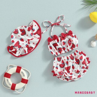 Mgg-baby Girl 3 Bộ Đồ Bơi Mùa Hè In Hình Trái Cây Băng Dây Áo Không Tay Đi Biển Quần Short Và Mũ Bộ Đồ Bơi