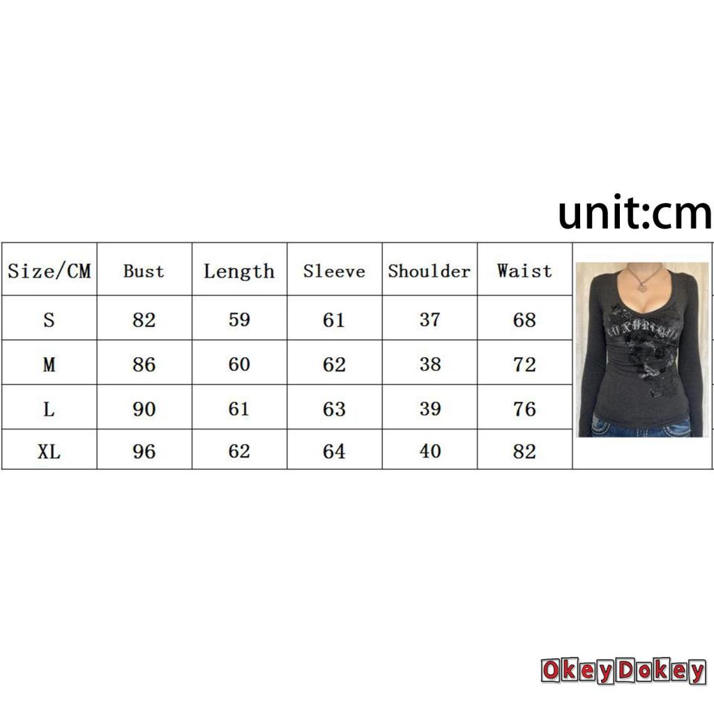 Áo Thun Tay Dài Dáng Ôm Phong Cách Gothic Harajuku Cổ Điển OKDK-Y2K