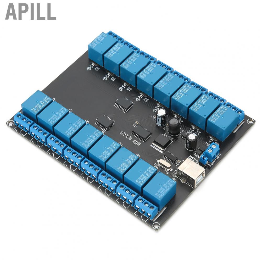 Apill Bảng mô-đun chuyển mạch rơle 16 kênh DC 9-36V USB SPDT có đèn báo TRÊN ZIN