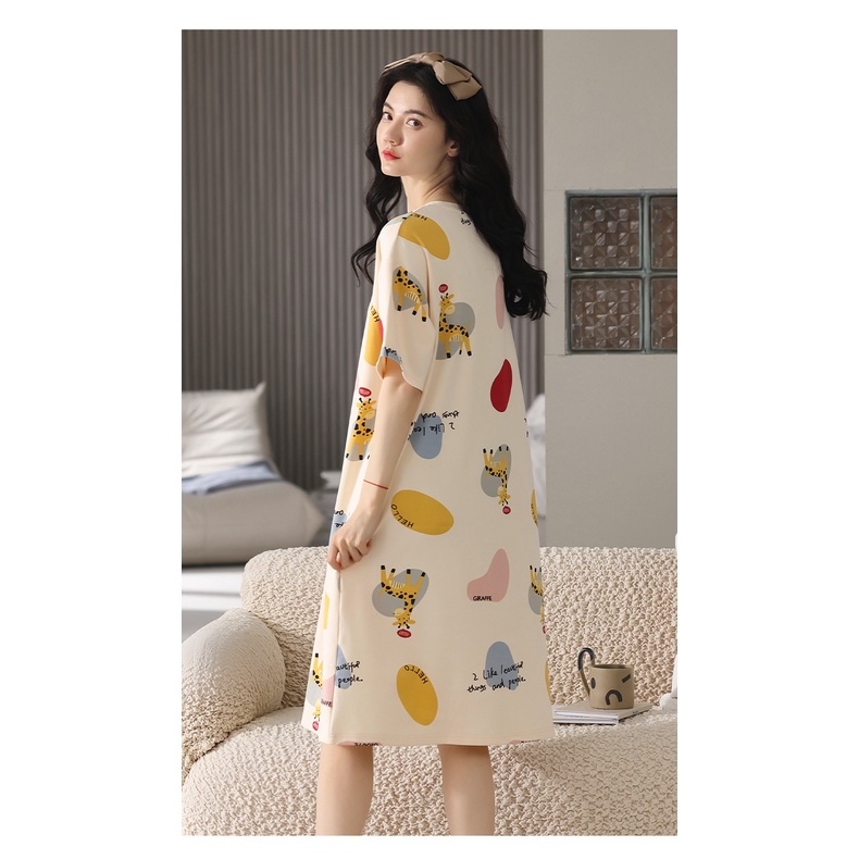 Váy Ngủ-Đầm Ngủ Ngắn Tay Cổ Tròn Form Rộng Thời Trang Mùa Hè Cho Nữ