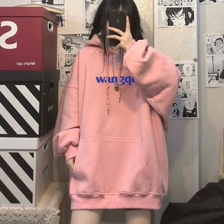 Áo hoodies có mũ trùm đầu mùa thu và mùa đông cộng với nhung ấm form rộng xu hướng hiphop