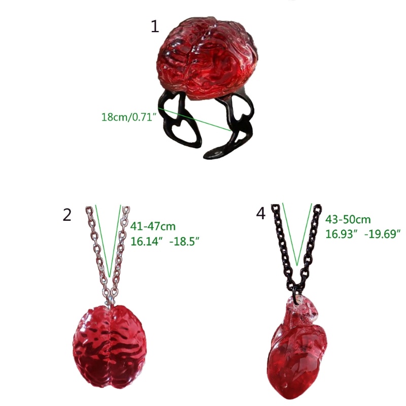 Coo Bộ Trang Sức Vòng Cổ Khuyên Tai Nhẫn Trái Tim Đỏ Thiết Kế Bộ Não Phong Cách gothic Hóa Trang Tiệc halloween
