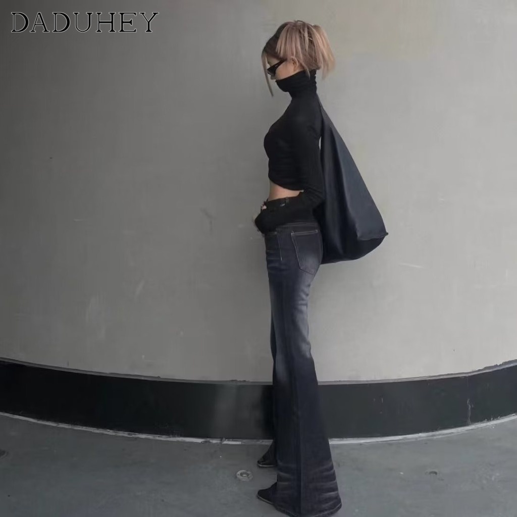 Ảnh Quần jean dài DADUHEY ống loe lưng cao công nghệ washed phong cách retro đường phố Mỹ mới 4