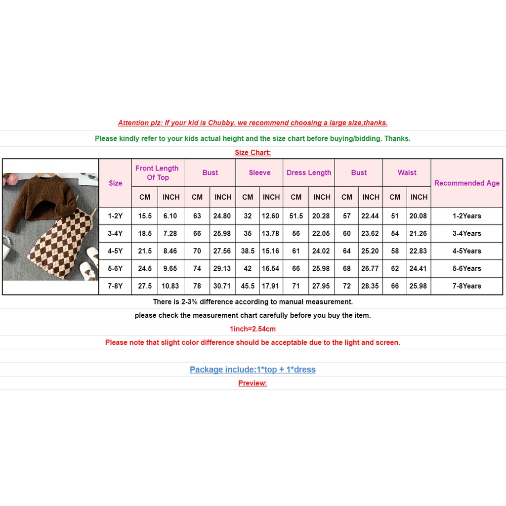 Mô tả 1-8years trẻ em bé gái mùa thu quần áo hàng ngày bộ áo dài tay + dây đeo váy kẻ sọc thời trang đáng yêu 2 cái trang phục - 1