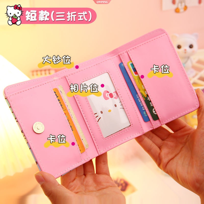 SANRIO Ví Da PU Ngắn Đa Năng In Hình Hello Kitty Dễ Thương Cho Nữ