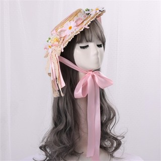 Mũ panama vipdeal1 lolita Với Dây Ruy Băng Phong Cách Pháp Chống Nắng Thủ Công Mùa Hè Cho Bữa Tiệc
