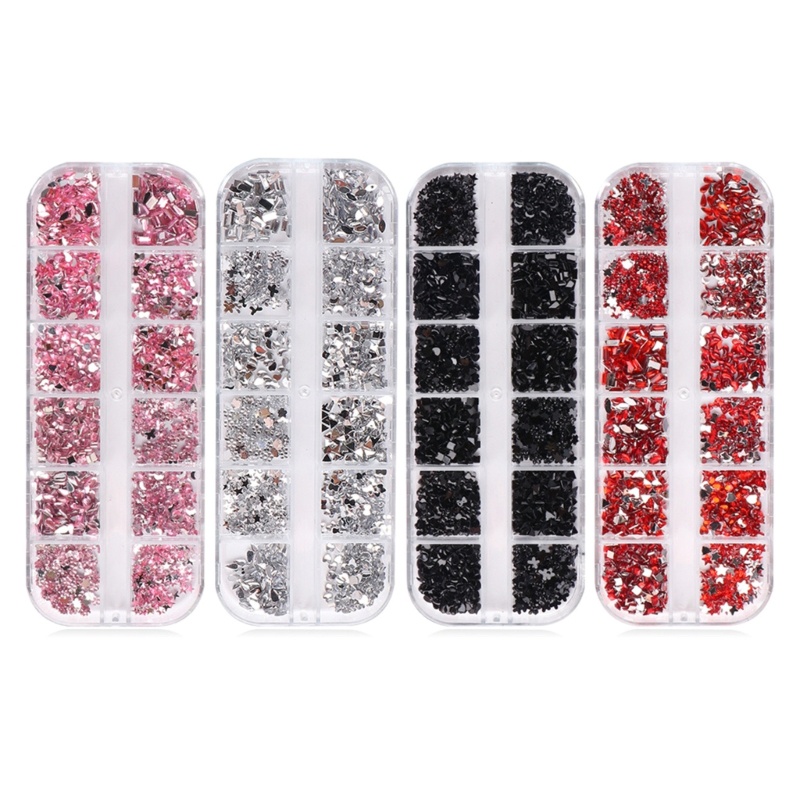 Richh 12 Lưới Sáng Bóng Móng Tay Kim Cương Móng Tay Đá Trang Trí Móng Tay DIY Móng Tay Nghệ Thuật Thủ Công