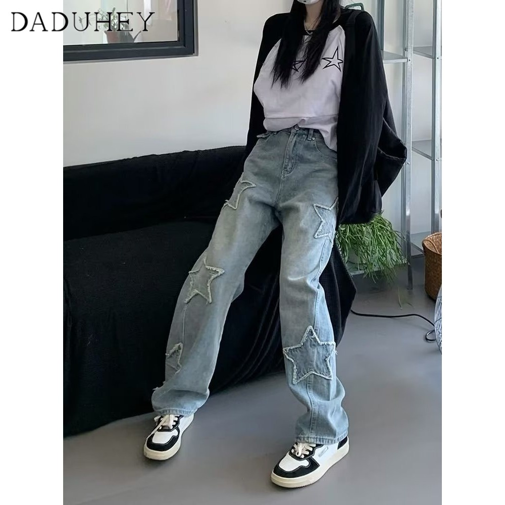 Ảnh Quần jean dài DADUHEY ống rộng thoải mái cạp cao họa tiết ngôi sao hip hop thời trang kiểu Mỹ cho nữ 4