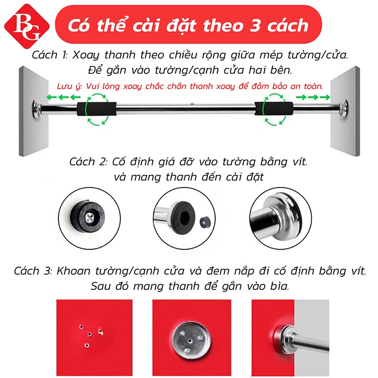 Mô tả - BG Xà đơn treo tường gắn cửa độ dài tùy chỉnh cao cấp tập thể dục tại nhà - 3