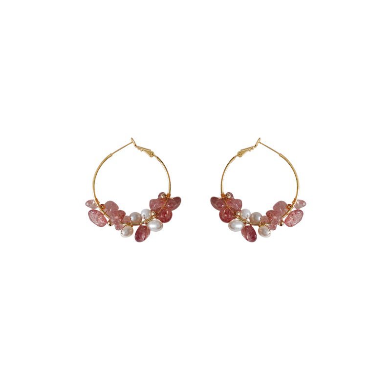 Bông Tai Mạ Bạc 925 Mạ 14k Hình dạng lá hoa hồng Nước ngọt ngọc trai hoa tai Thiết kế thủ công Vòng hoa tươi mùa hè Phụ kiện nữ sinh ngọt ngào