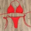 Set bikini 2 mảnh màu trơn dây đeo cổ thời trang cho nữ