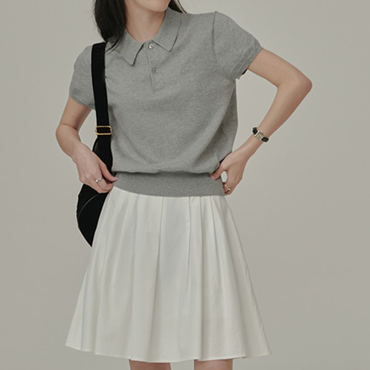 SUXI Áo Thun Dệt Kim Tay Ngắn Cổ Bẻ Đơn Giản Phong Cách Vintage Dành Cho Nữ