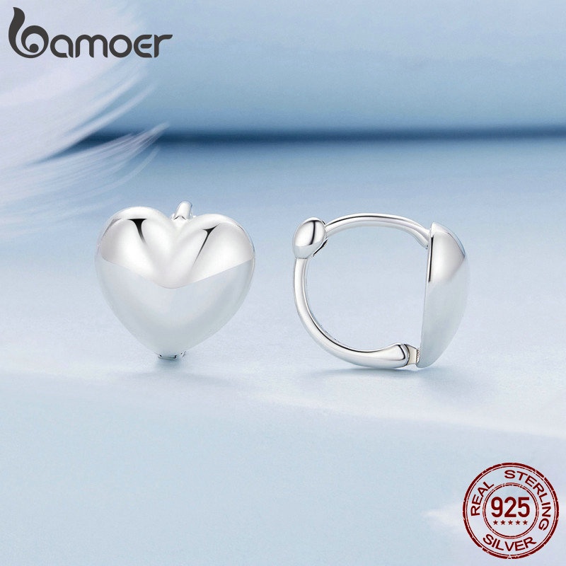 Bamoer Bông Tai Bạc 925 Hình Trái Tim Đơn Giản