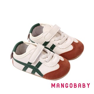 Mg-infant Baby Boys Girls Moccasins Giày thể thao sọc màu tương phản Da PU Đế chống trượt Prewalker Giày tập đi đầu tiên