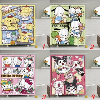 Rèm tắm Sanrio Polyester chống thấm, họa tiết Cinnamoroll/Kuromi/Hello Kitty/Melody, bộ có móc, trang trí phòng tắm trẻ em