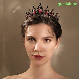 GUADALUPE1 Baroque Pha Lê Tiara Đồ Trang Trí Tóc Cô Gái Thanh Lịch Trang Sức Tóc Hàn Quốc Băng Đô Hợp Kim Đen Kim Cương Giả Vương Miện