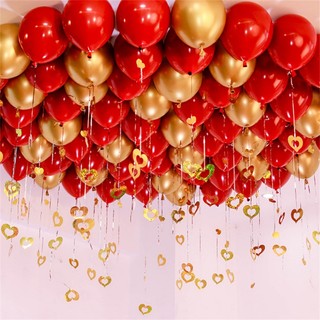 Set 100 Trái Tim Đỏ Đính Kim Sa Trang Trí Bong Bóng