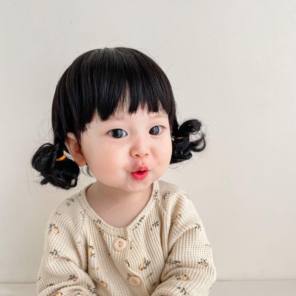 QEARY Tóc Giả Cho Bé Hàng Ngày Dễ Thương Thời Trang Lông Tơ Tổng Hợp Trang Trí Sơ Sinh Bé Mũ Đạo Cụ Chụp Ảnh Bé Gái Ngắn Bob Tóc Giả