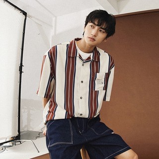 Áo Sơ Mi Ngắn Tay Họa Tiết Kẻ Sọc Phong Cách retro Thời Trang Cho Nam