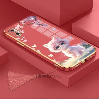 Ốp Điện Thoại TPU Silicon Mềm Mạ Viền Hình Mèo Kèm Dây Đeo Tua Rua Cho iPhone x xs xr xs max