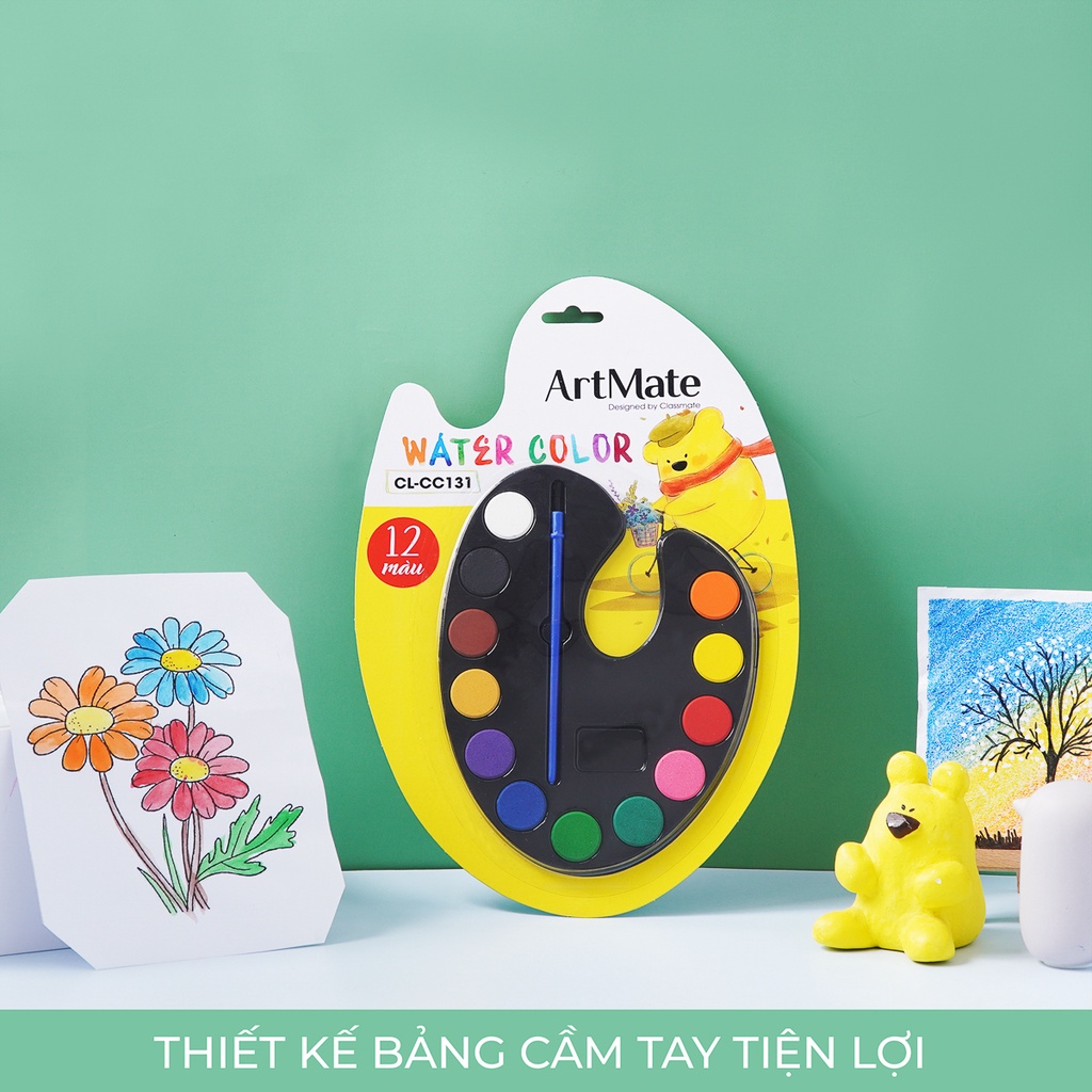 Bộ Màu Nước 12 Chiếc Kèm Cọ Vẽ, Màu Sắc Nét Sinh Động, Bám Giấy Tốt, Khô Nhanh, Tập Tô An Toàn Cho Bé CC131